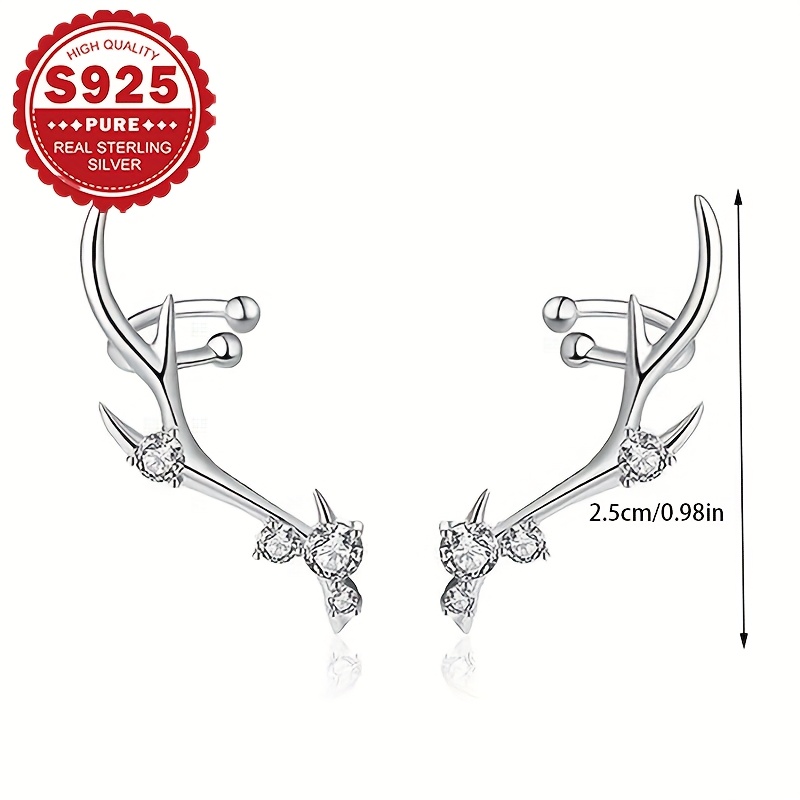 Women's S925 Silvery Deer Antler Ear Cuff with Zirconia